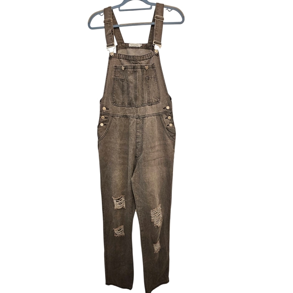 MISSLOOK Grey Black Distressed Summer Overalls Medium